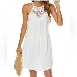 Sweetnight Halter Dress‎ White Crocheted Chest Women Medium Summer Stretch Soft
